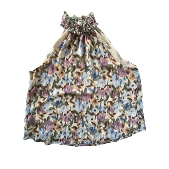 Kylie Paige Top Size Large Halter Floral Watercolor Sleeveless Smocked Neck Boho - Picture 1 of 7